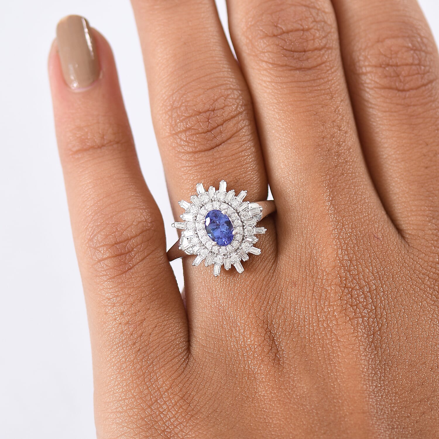 D'Joy Tanzanite & Moissanite Ring in Rhodium Overlay Sterling Silver 1.31 Ct.