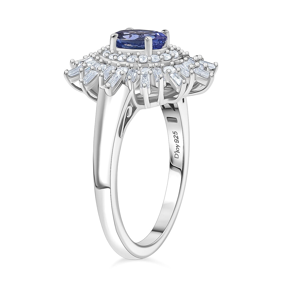 D'Joy Tanzanite & Moissanite Ring in Rhodium Overlay Sterling Silver 1.31 Ct.