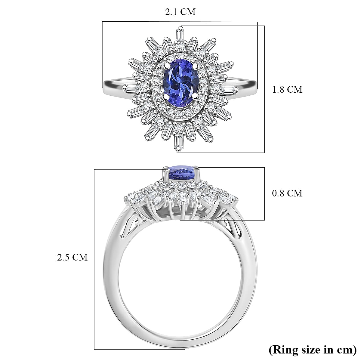 D'Joy Tanzanite & Moissanite Ring in Rhodium Overlay Sterling Silver 1.31 Ct.