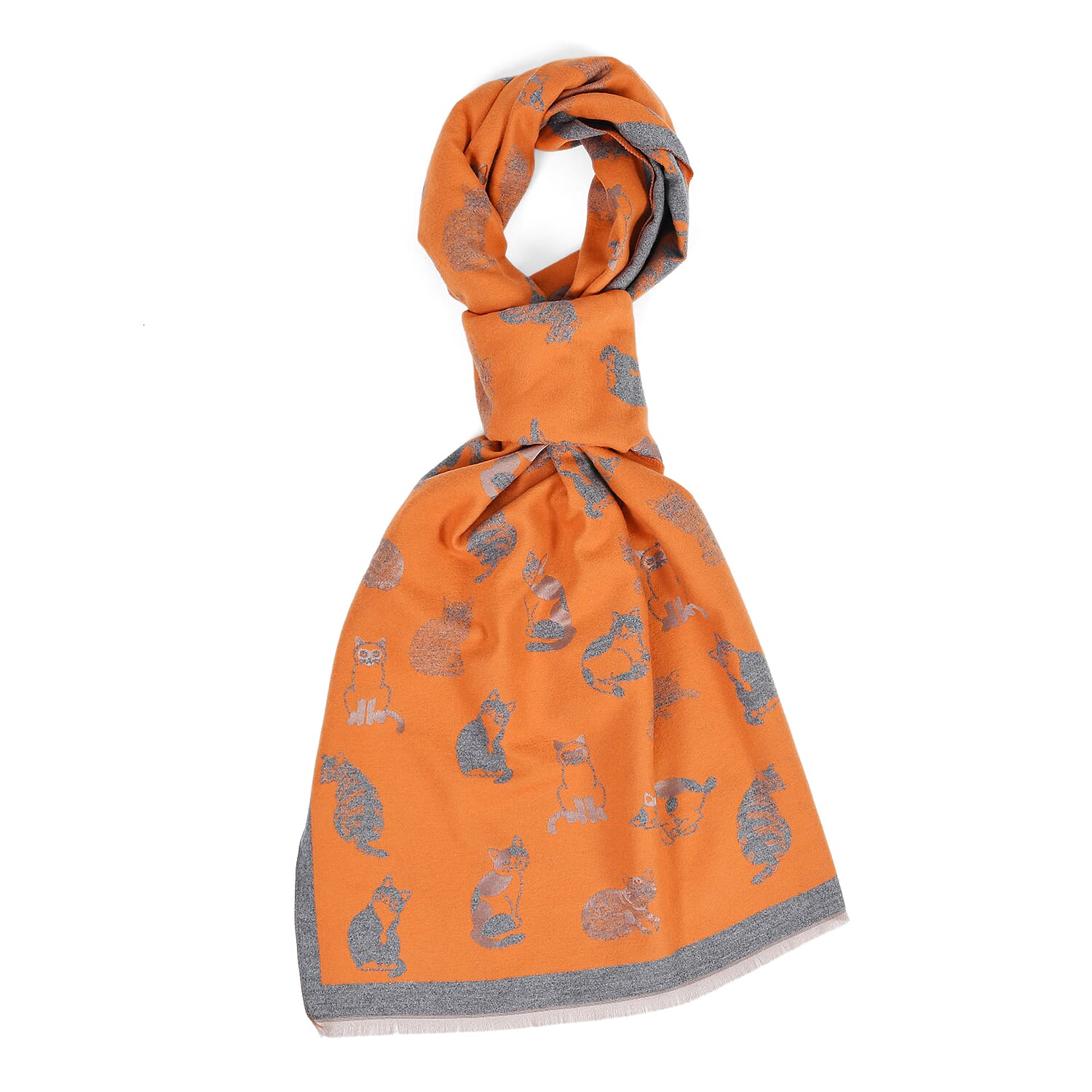 Closeout Deal- Cat Pattern Scarf (180 x 67 cm) - Orange & Grey