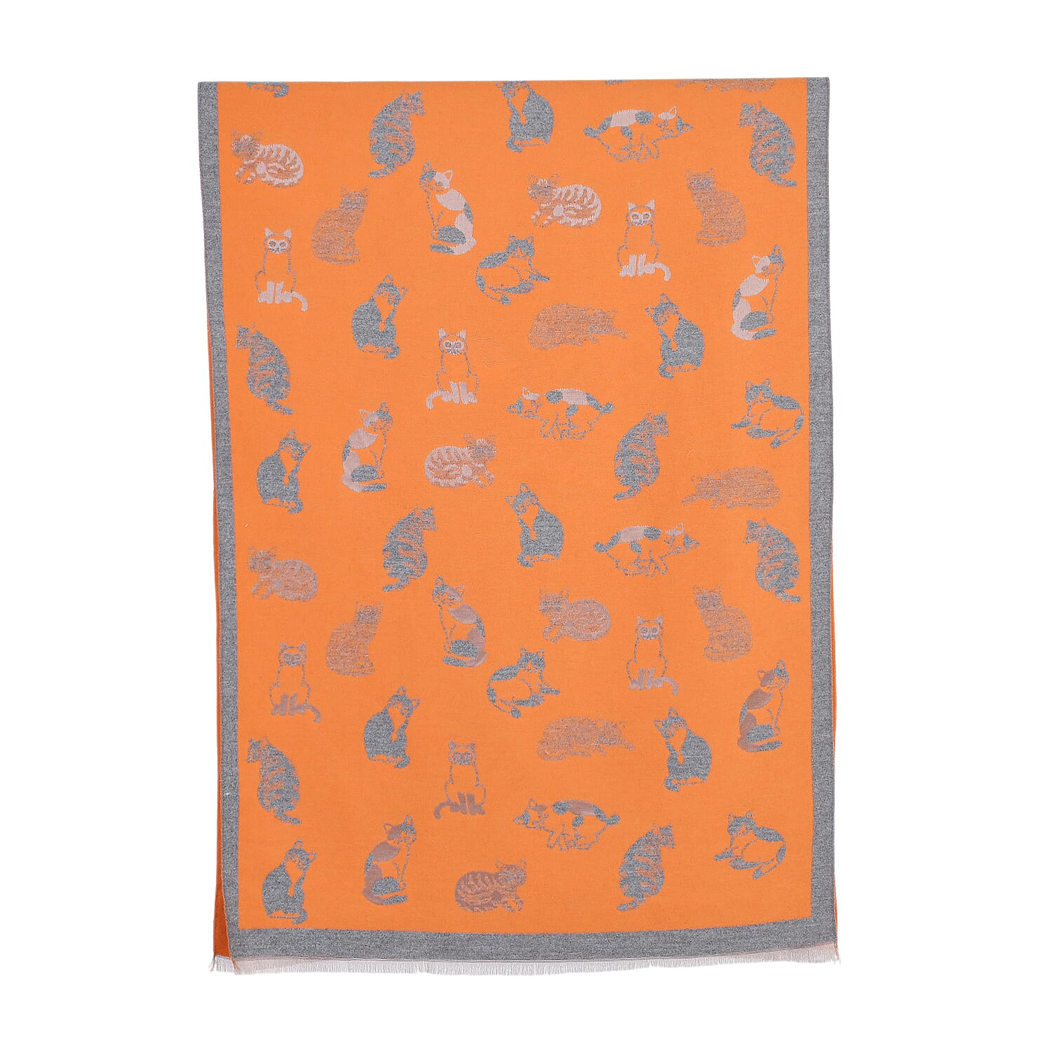 Closeout Deal- Cat Pattern Scarf (180 x 67 cm) - Orange & Grey