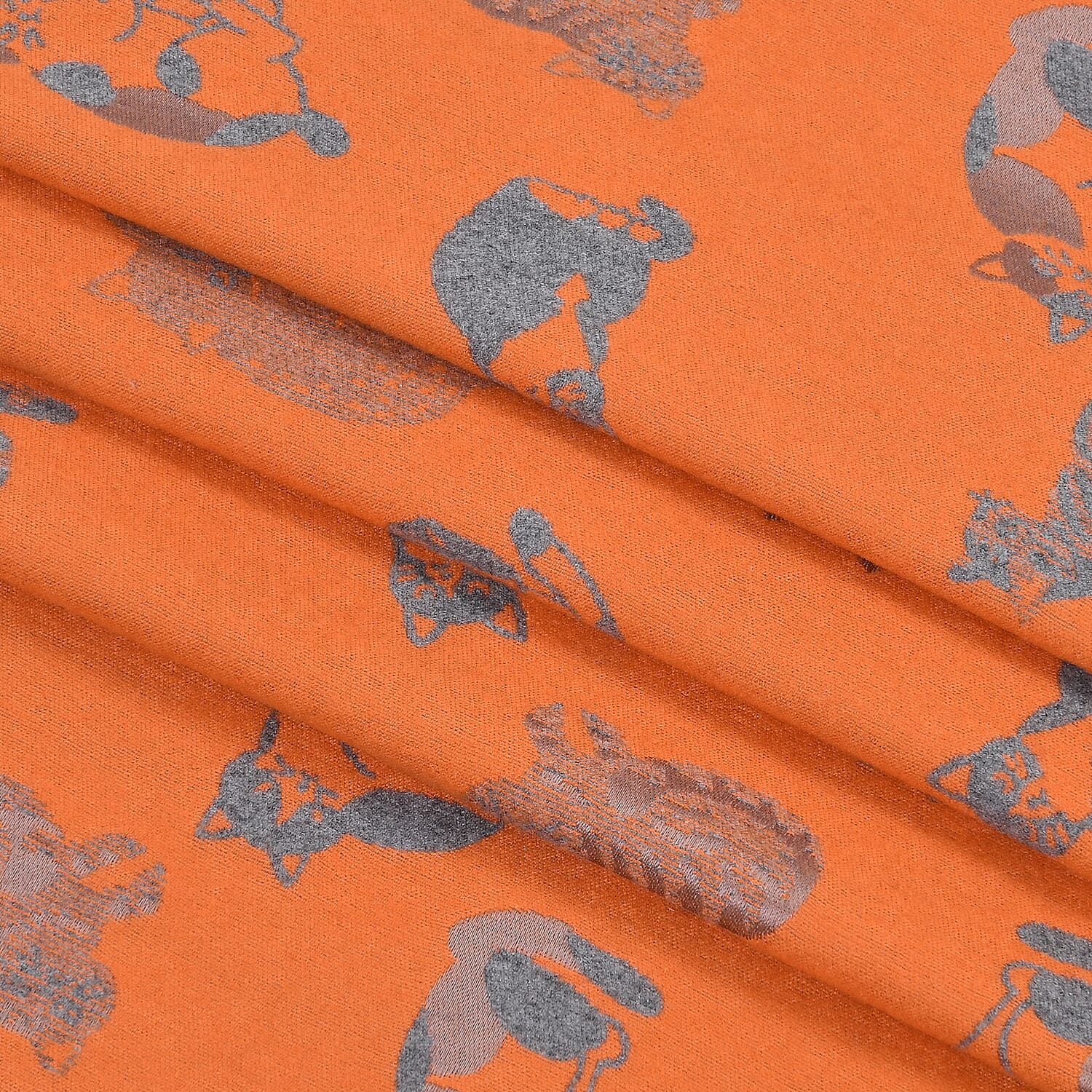 Closeout Deal- Cat Pattern Scarf (180 x 67 cm) - Orange & Grey