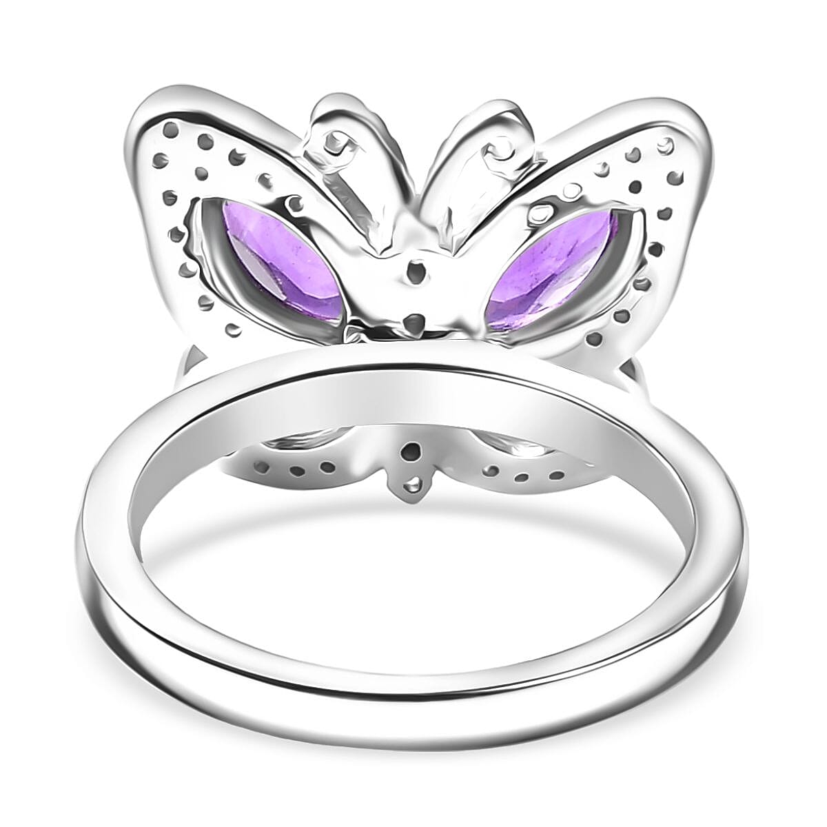 D'Joy African Amethyst, Citrine & White Zircon Cluster Butterfly Ring in Rhodium Overlay Sterling Silver 1.58 Ct.