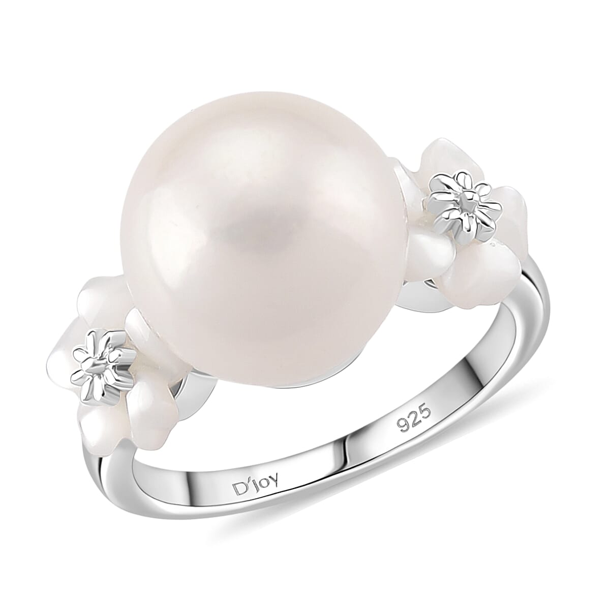 D'joy White Edison Pearl & White Mother Of Pearl Ring in Rhodium Overlay Sterling Silver 15.00 Ct.