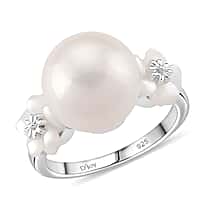 D'joy White Edison Pearl & White Mother Of Pearl Ring in Rhodium Overlay Sterling Silver 15.00 Ct.
