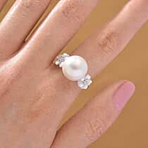 D'joy White Edison Pearl & White Mother Of Pearl Ring in Rhodium Overlay Sterling Silver 15.00 Ct.