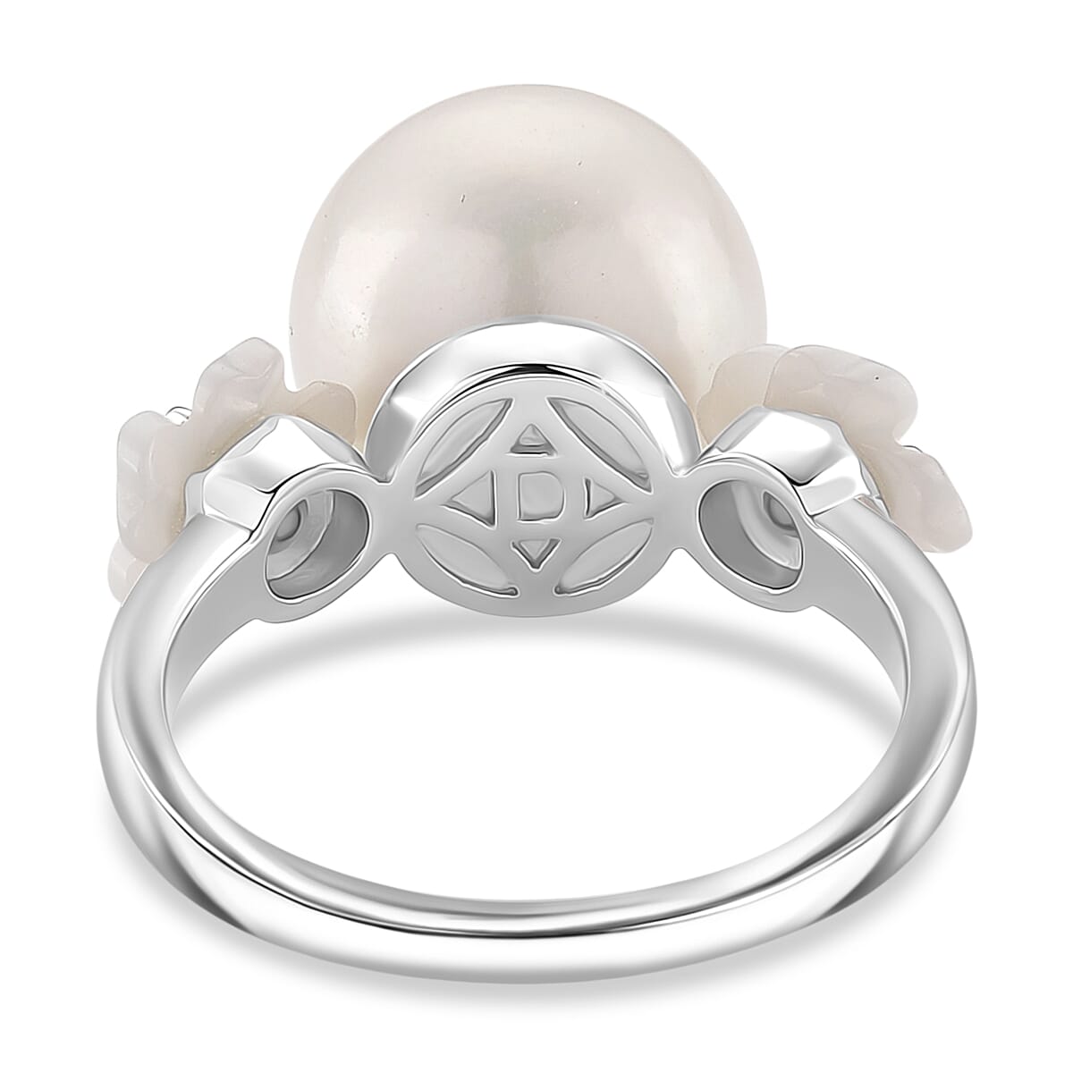 D'joy White Edison Pearl & White Mother Of Pearl Ring in Rhodium Overlay Sterling Silver 15.00 Ct.