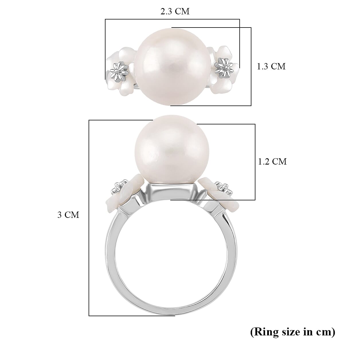 D'joy White Edison Pearl & White Mother Of Pearl Ring in Rhodium Overlay Sterling Silver 15.00 Ct.
