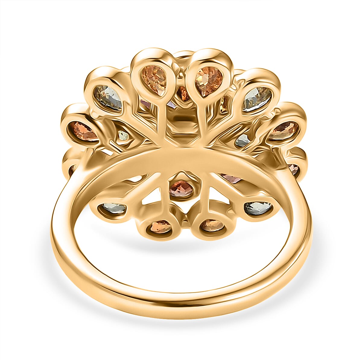 D'joy Rainbow Sapphire & Lab Grown Diamond (SI-GH) Cluster Ring in 18K Vermeil Yellow Gold Plated Sterling Silver 4.86 Ct, Silver Wt. 5.34 Gms.