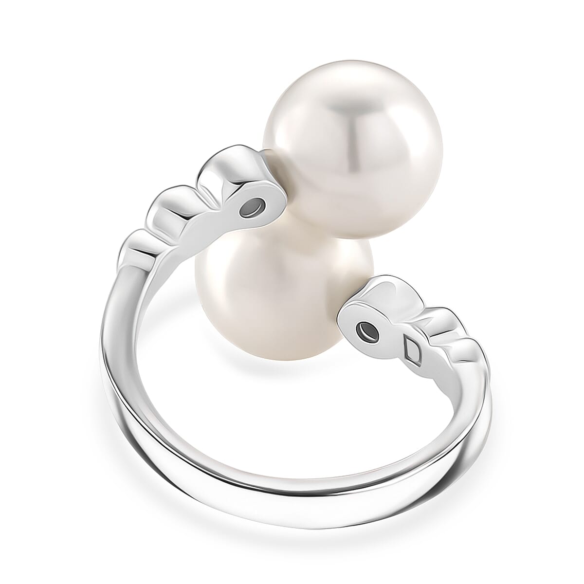 D'joy Edison Pearl & White Zircon Ring in Rhodium Overlay Sterling Silver 15.98 Ct.