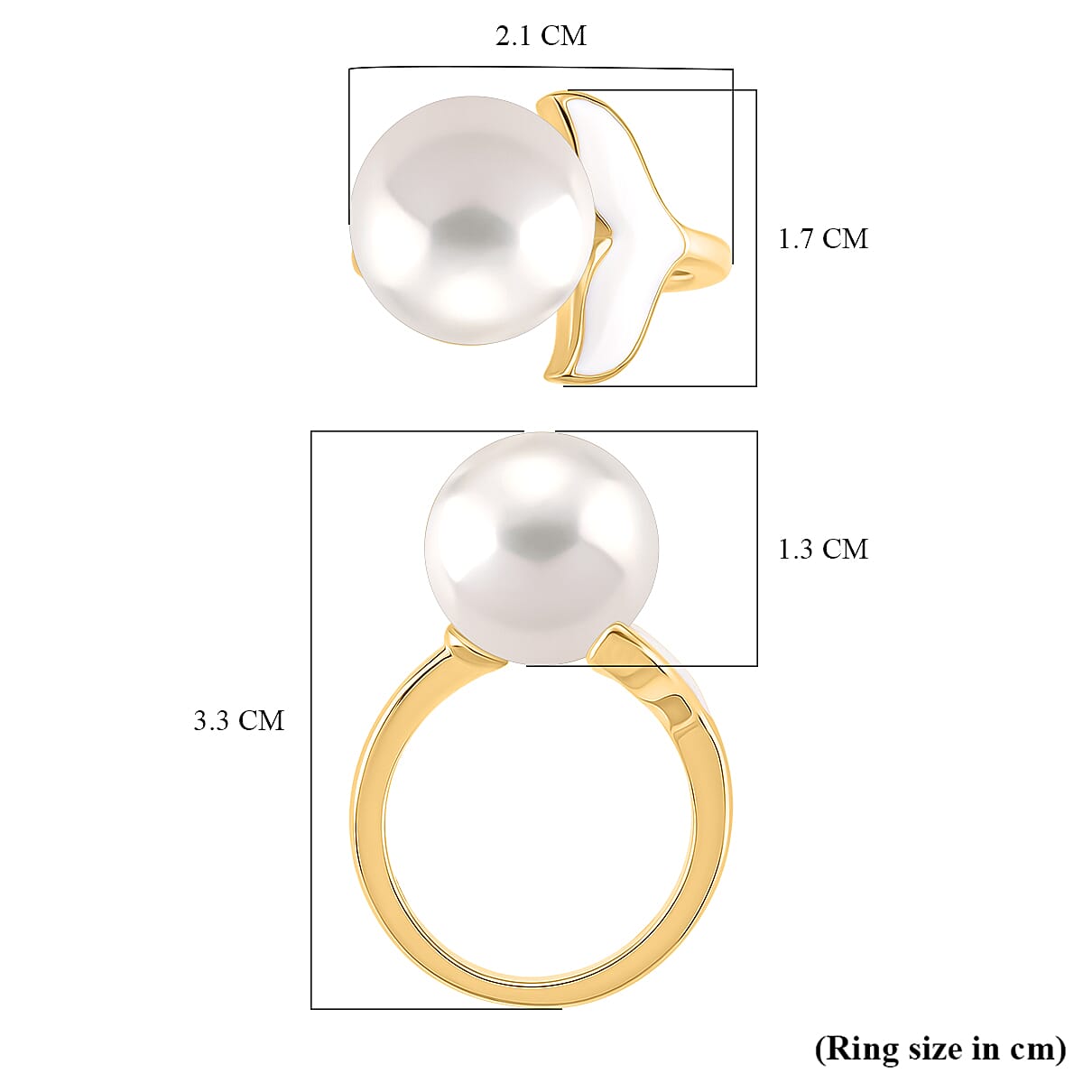Designer Inspired - D'joy Edison Pearl Ring with Enameled in Rhodium Overlay & Yellow Gold Plated Sterling Silver