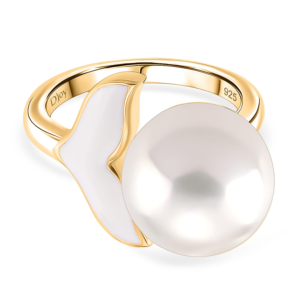 Designer Inspired - D'joy 12MM Edison Pearl Ring with Enamelled in Yellow Gold Plated Sterling Silver