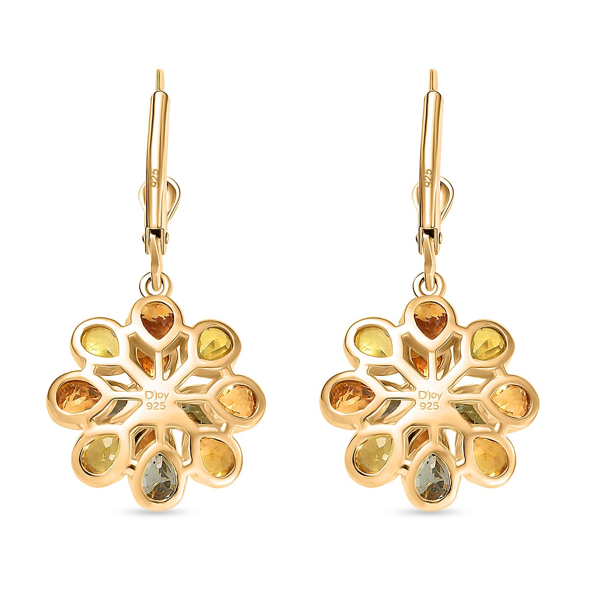Luxuriant Rainbow Sapphire & Lab Grown Diamond (SI-GH) Floral Earring with Lever Back in 18K Vermeil Yellow Gold Plated Sterling Silver 4.93 Ct.