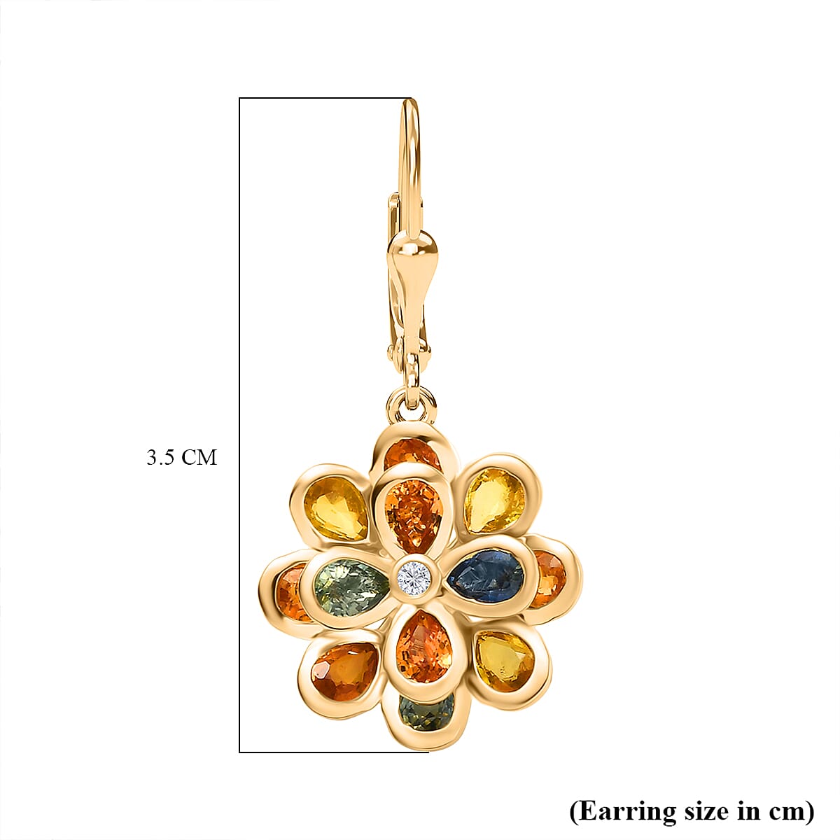 Luxuriant Rainbow Sapphire & Lab Grown Diamond (SI-GH) Floral Earring with Lever Back in 18K Vermeil Yellow Gold Plated Sterling Silver 4.93 Ct.