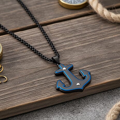 Anchor Necklace (Size - 24 - 2 Ext) in Black Colour
