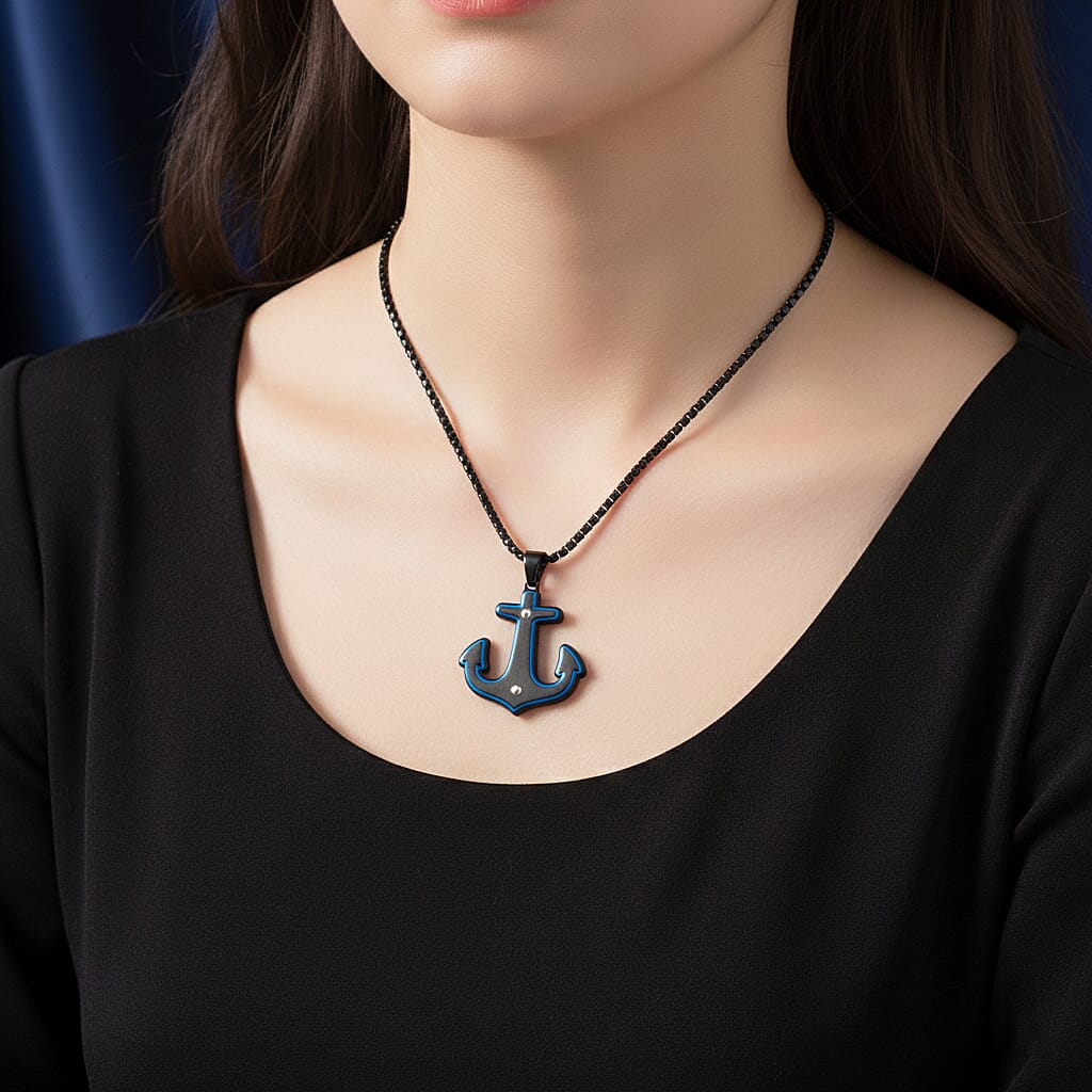 Anchor Necklace (Size - 24 - 2 Ext) in Black Colour