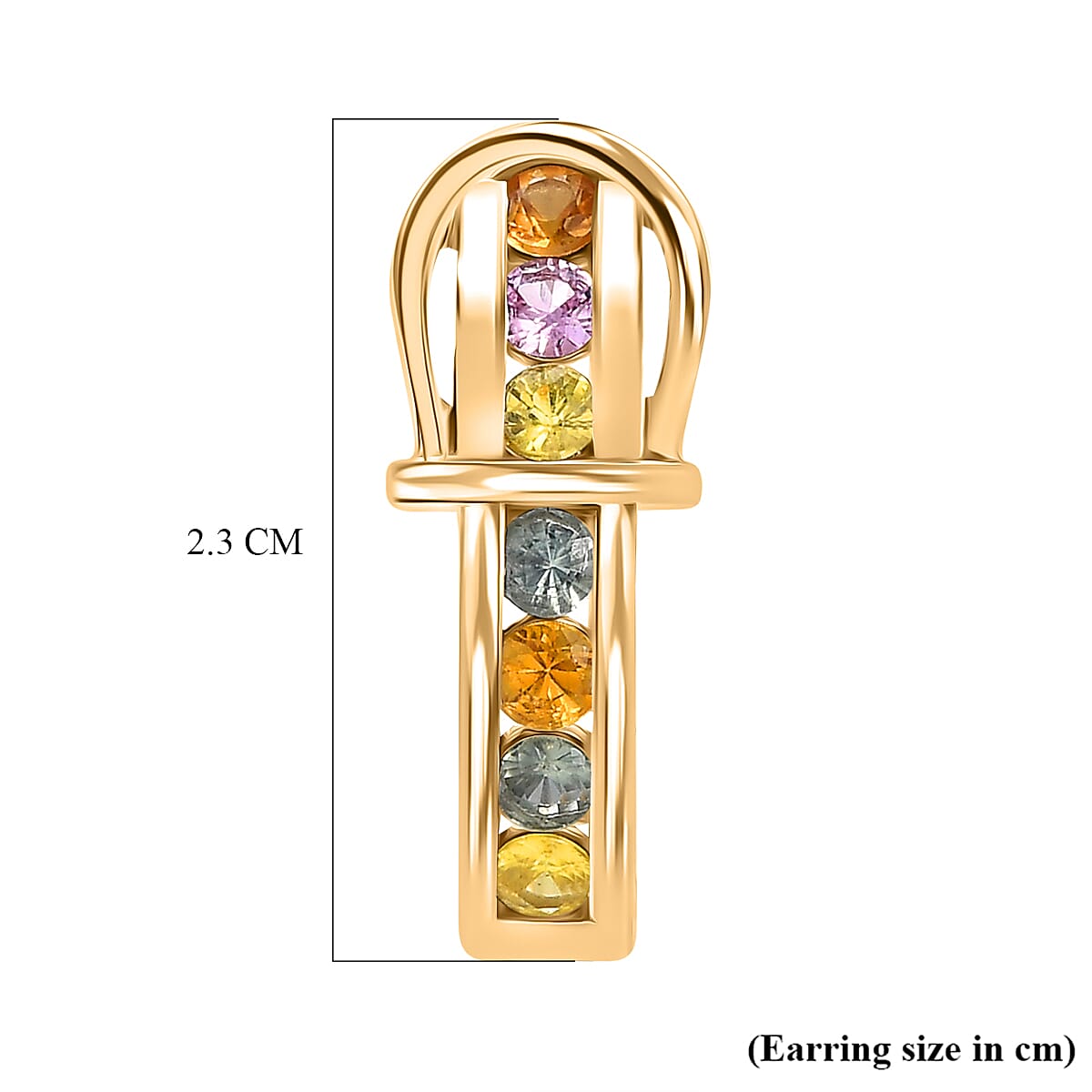 Rainbow Sapphire Earring with Hoop in Yellow Gold Plated Sterling Silver 1.40 Ct, Silver Wt. 5.39 Gms.