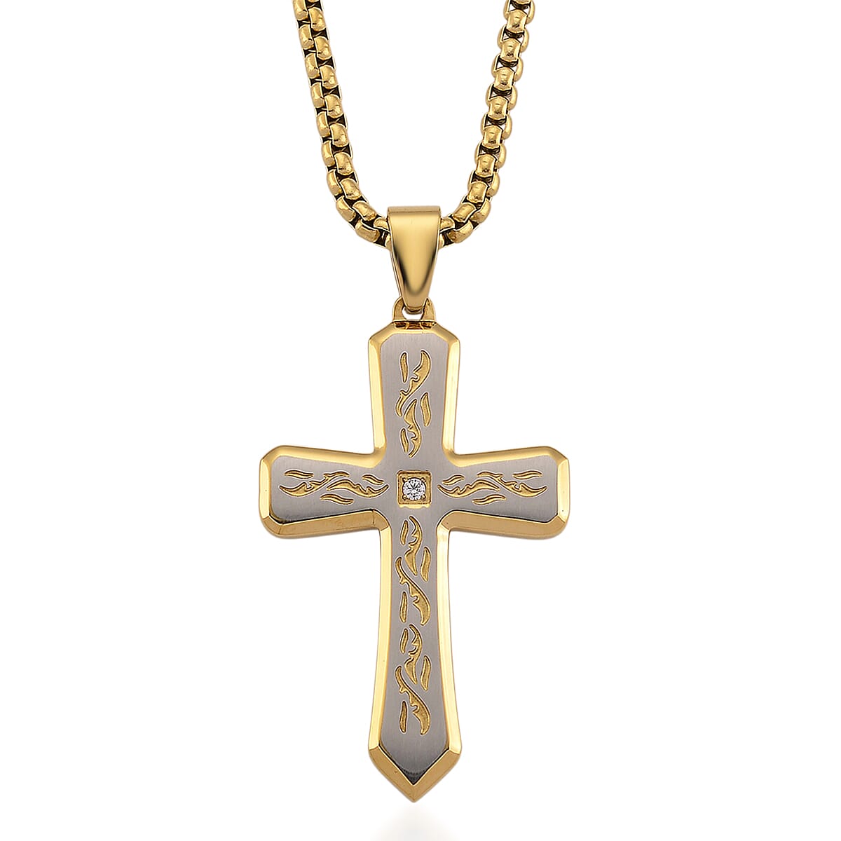 Close Out Deal- Cross Necklace (Size - 24 - 2 Ext) in Dual Colour Tone