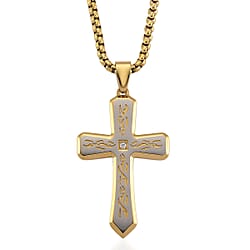 White Cubic Zirconia Cross Necklace (Size - 24 - 2 Ext) in Dual Colour Tone