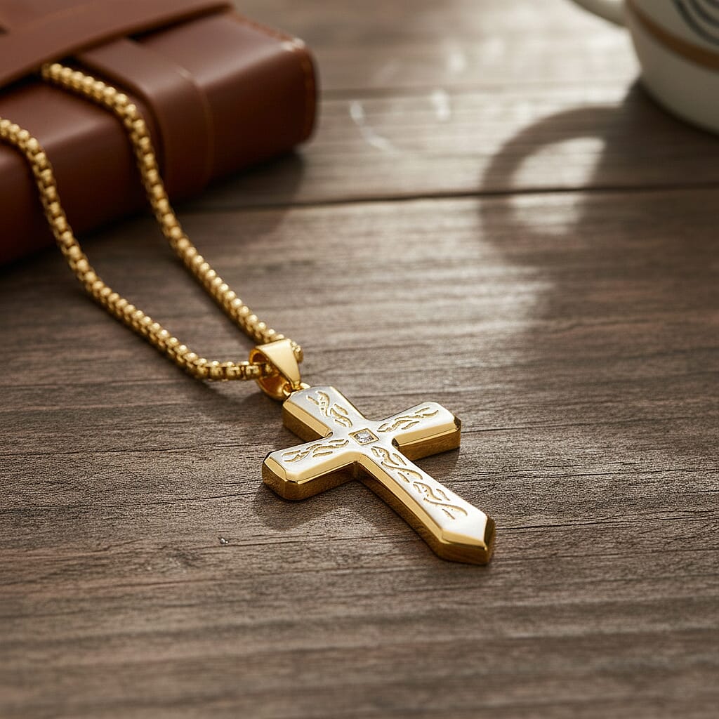 Close Out Deal- Cross Necklace (Size - 24 - 2 Ext) in Dual Colour Tone