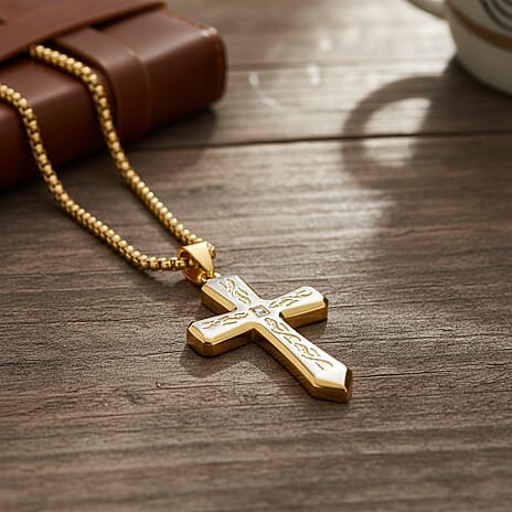 Close Out Deal- Cross Necklace (Size - 24 - 2 Ext) in Dual Colour Tone