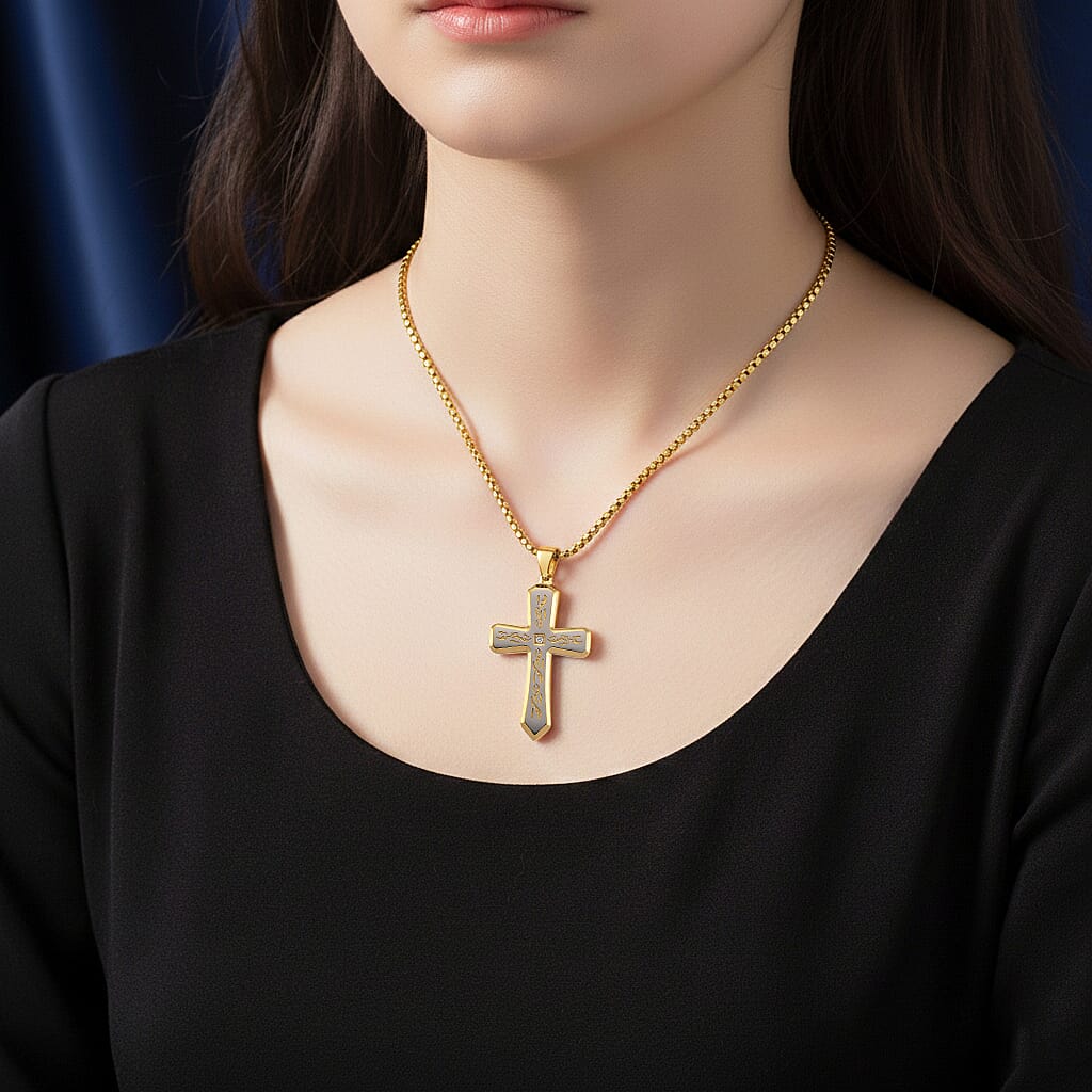 Close Out Deal- Cross Necklace (Size - 24 - 2 Ext) in Dual Colour Tone