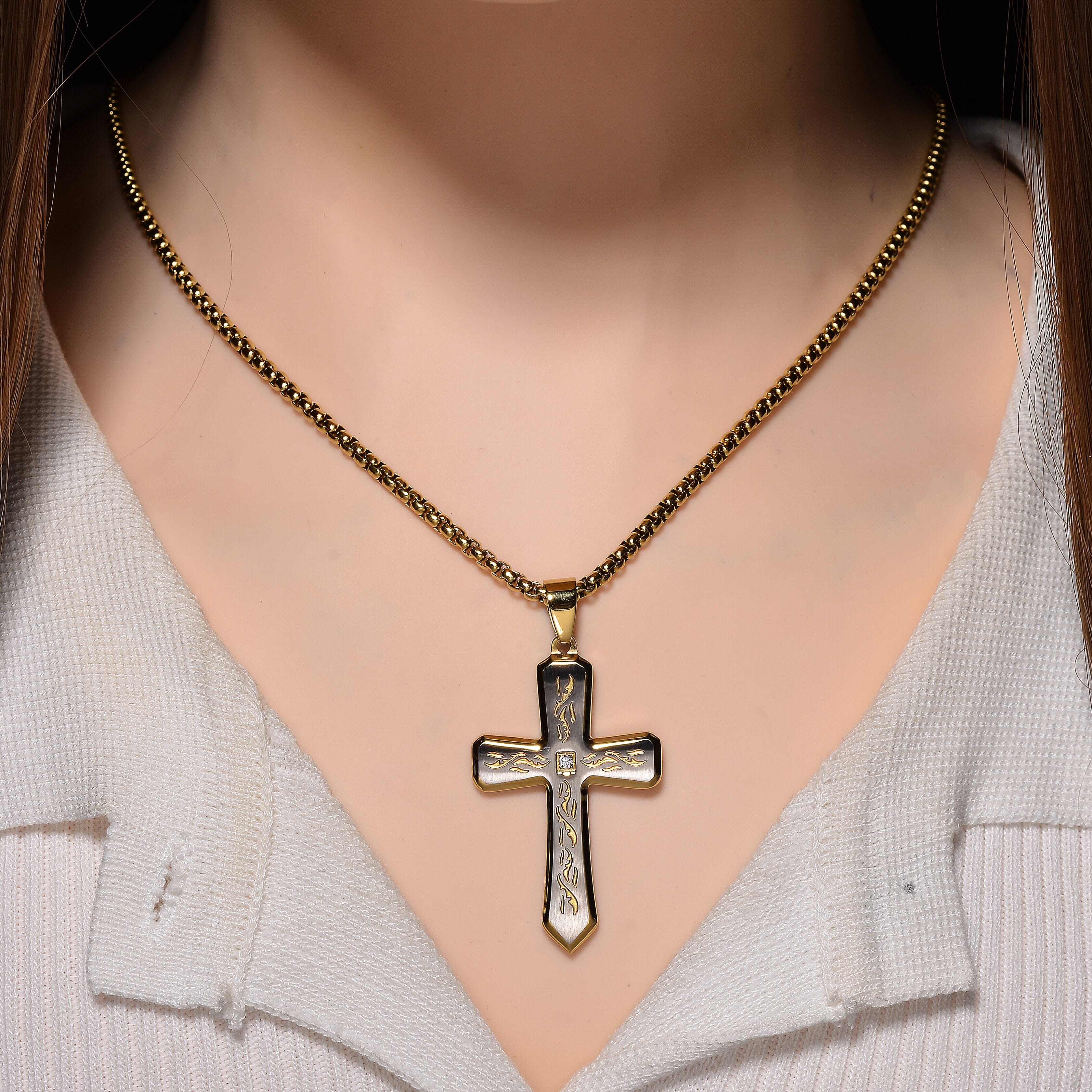Close Out Deal- Cross Necklace (Size - 24 - 2 Ext) in Dual Colour Tone