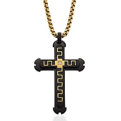 White Cubic Zirconia Cross Necklace (Size - 24 - 2 Ext) in Dual Colour Tone
