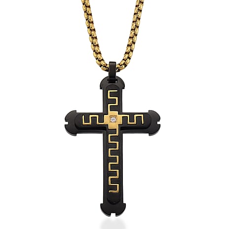 White Cubic Zirconia Cross Necklace (Size - 24 - 2 Ext) in Dual Colour Tone