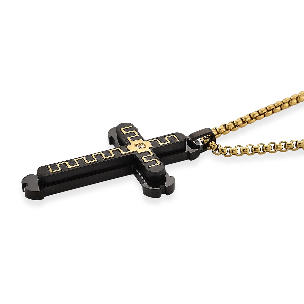 White Cubic Zirconia Cross Necklace (Size - 24 - 2 Ext) in Dual Colour Tone