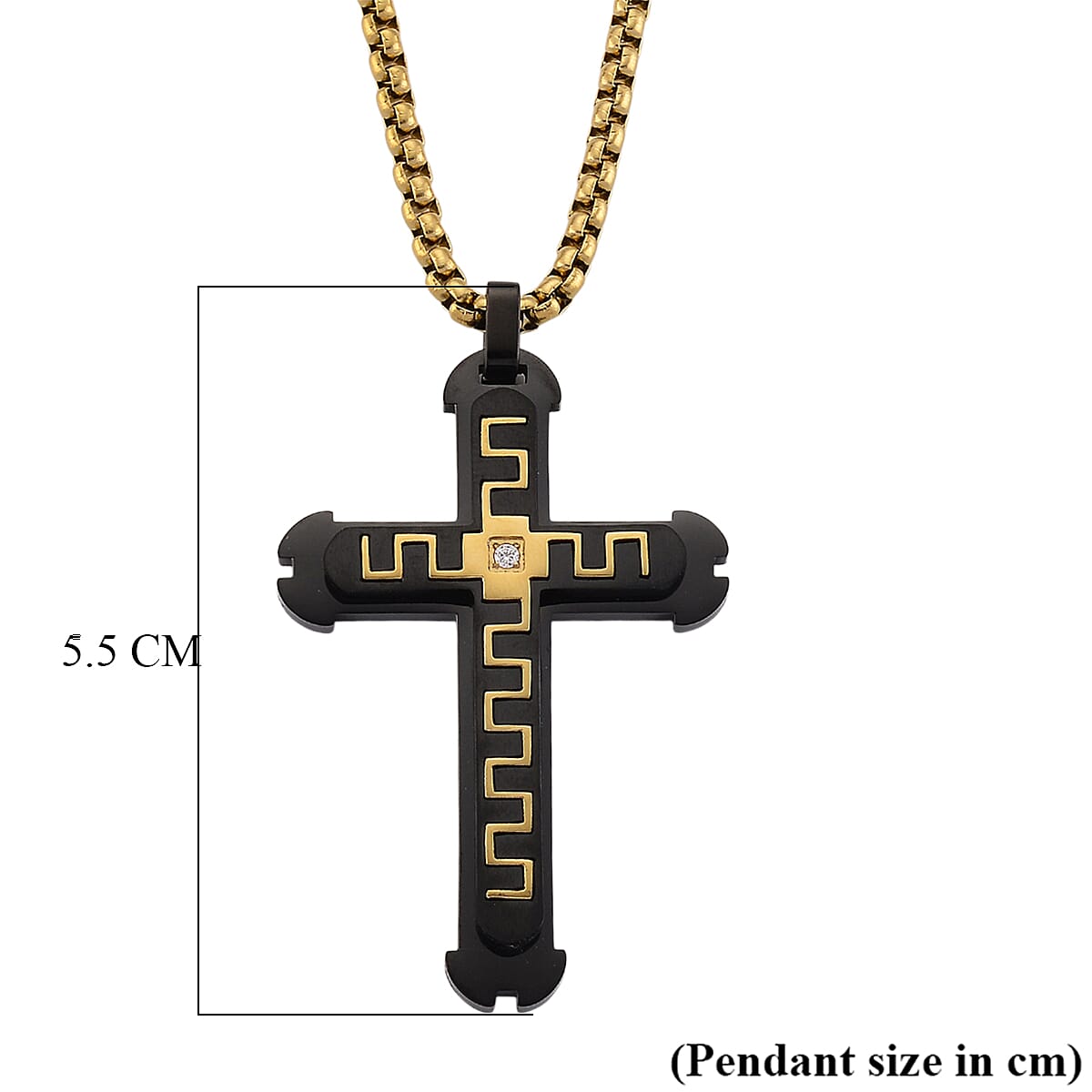 White Cubic Zirconia Cross Necklace (Size - 24 - 2 Ext) in Dual Colour Tone