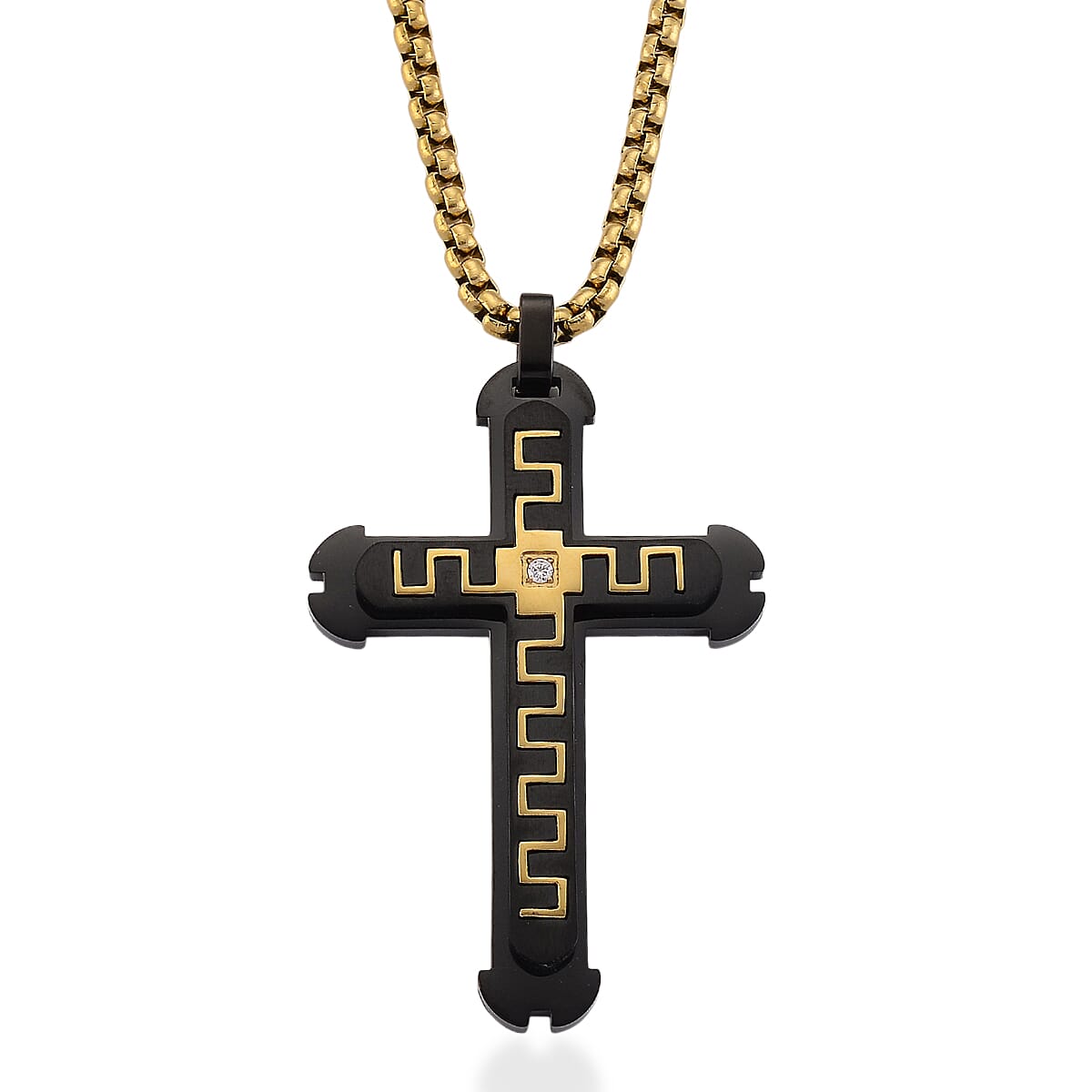 White Cubic Zirconia Cross Necklace (Size - 24 - 2 Ext) in Dual Colour Tone