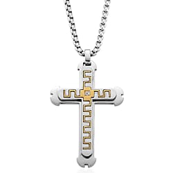 White Cubic Zirconia Cross Necklace (Size - 24 - 2 Ext) in Dual Colour Tone