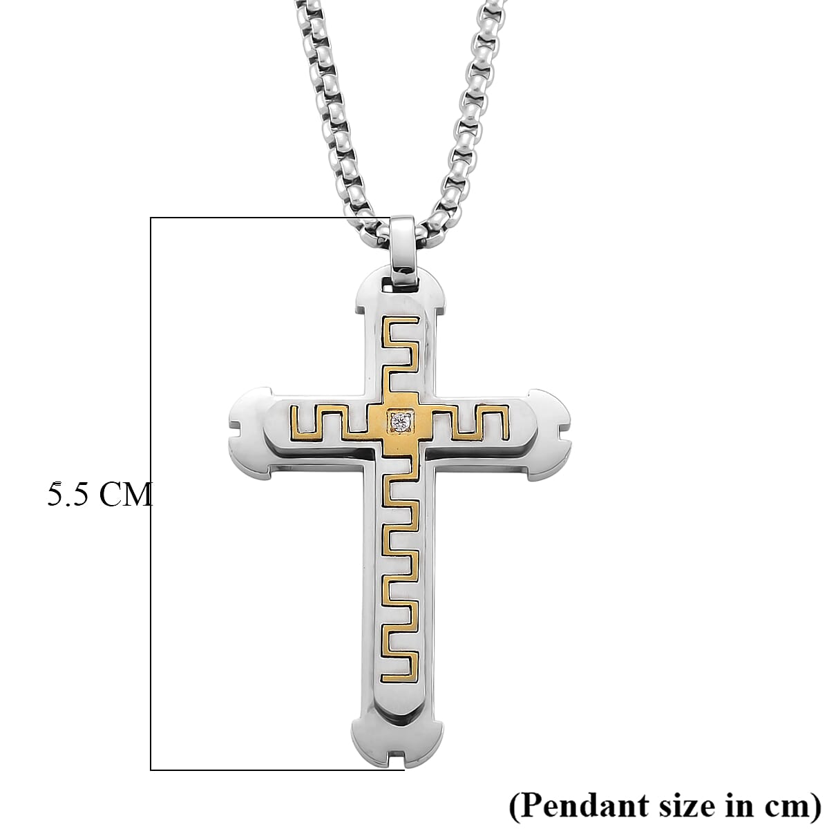 White Cubic Zirconia Cross Necklace (Size - 24 - 2 Ext) in Dual Colour Tone
