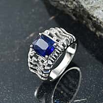 Natural Kashmir Kyanite & White Zircon Ring in Rhodium Overlay Sterling Silver 3.09 Ct.