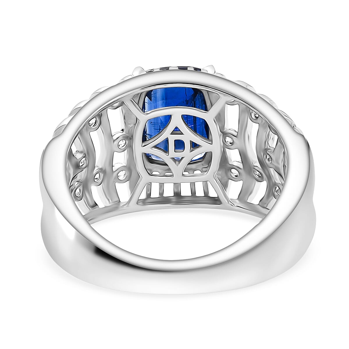 Natural Kashmir Kyanite & White Zircon Ring in Rhodium Overlay Sterling Silver 3.09 Ct.