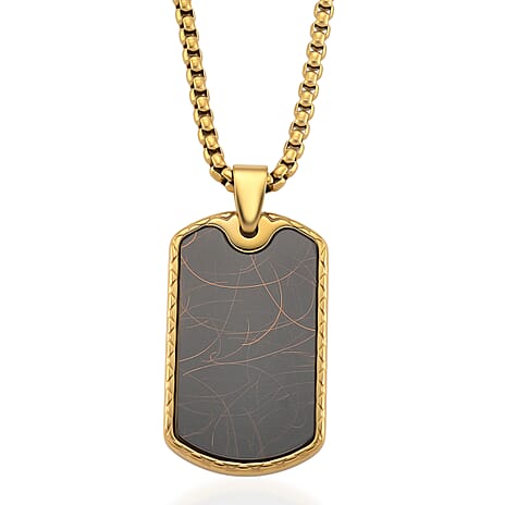 Spirograph Dog Tag Pendant with Box Necklace (Size - 24 - 2 Ext) in Yellow Gold Plated