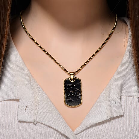 Spirograph Dog Tag Pendant with Box Necklace (Size - 24 - 2 Ext) in Yellow Gold Plated