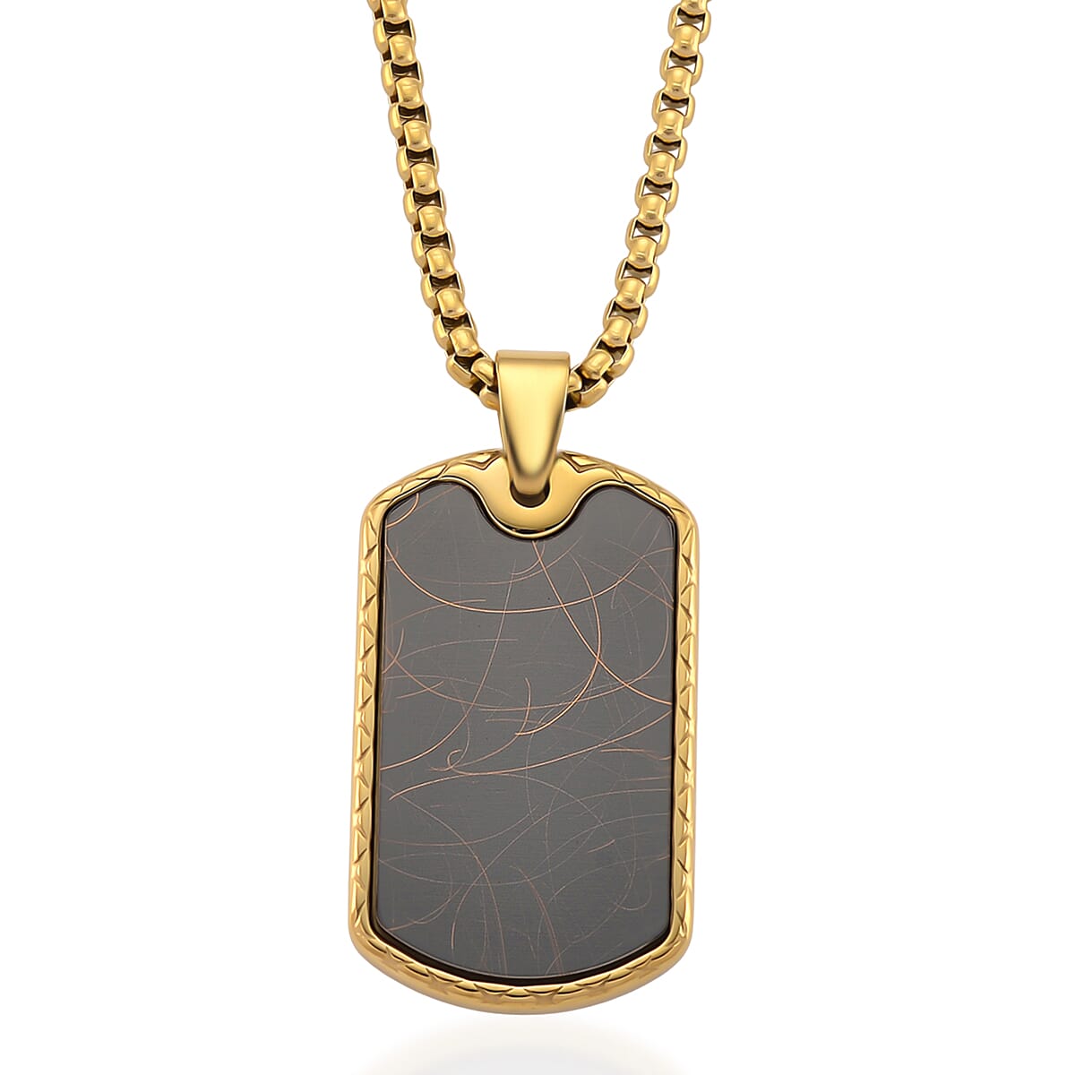 Spirograph Dog Tag Pendant with Box Necklace (Size - 24 - 2 Ext) in Yellow Gold Plated