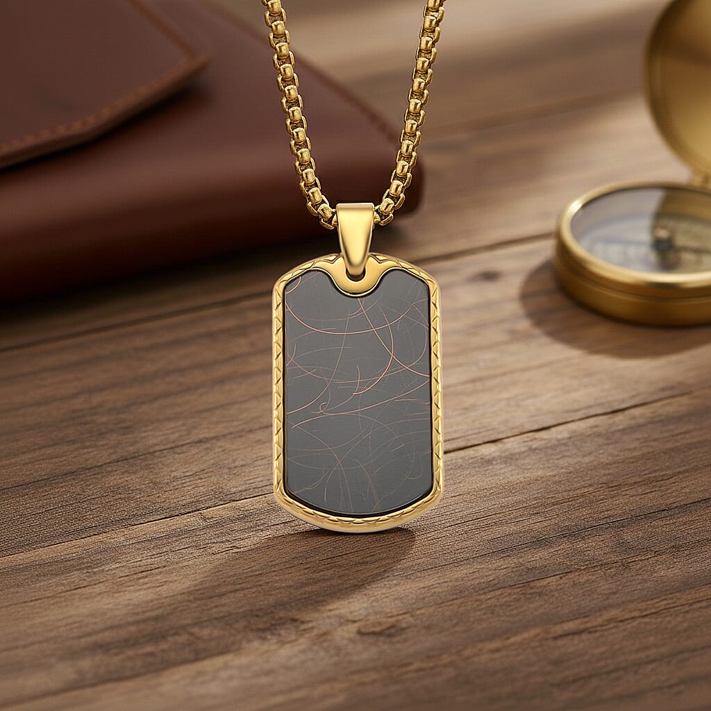Spirograph Dog Tag Pendant with Box Necklace (Size - 24 - 2 Ext) in Yellow Gold Plated