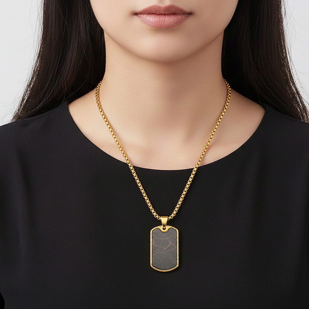 Spirograph Dog Tag Pendant with Box Necklace (Size - 24 - 2 Ext) in Yellow Gold Plated