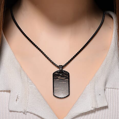 Spirograph Dog Tag Pendant with Box Necklace (Size - 24 - 2 Ext) in Black Plating