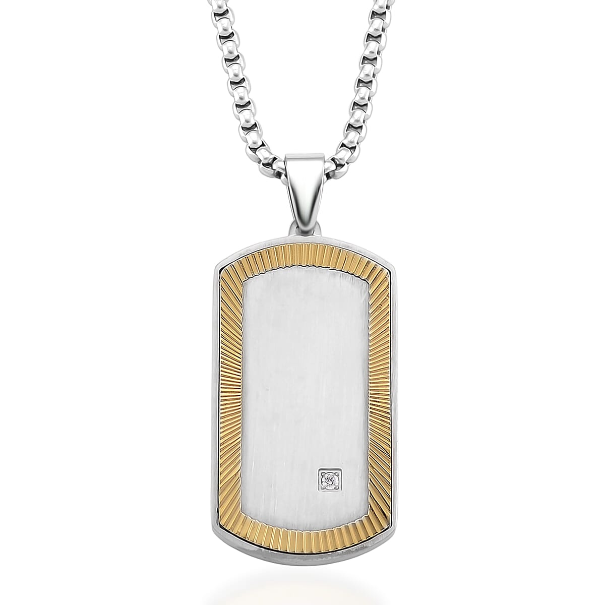 White Cubic Zirconia Pendant with Chain (Size - 24 - 2 Ext) in Dual Colour Tone