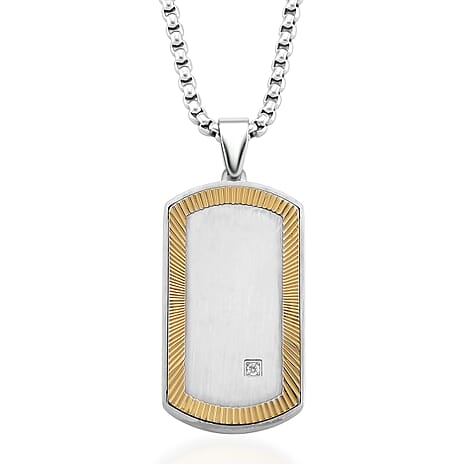 White Cubic Zirconia Pendant with Chain (Size - 24 - 2 Ext) in Dual Colour Tone