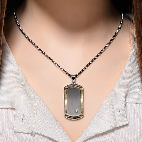 White Cubic Zirconia Pendant with Chain (Size - 24 - 2 Ext) in Dual Colour Tone