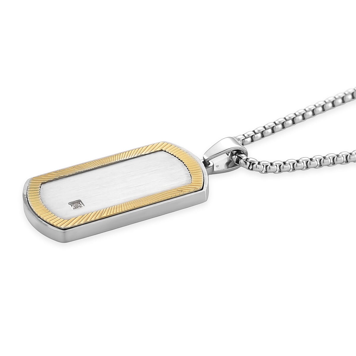 White Cubic Zirconia Pendant with Chain (Size - 24 - 2 Ext) in Dual Colour Tone