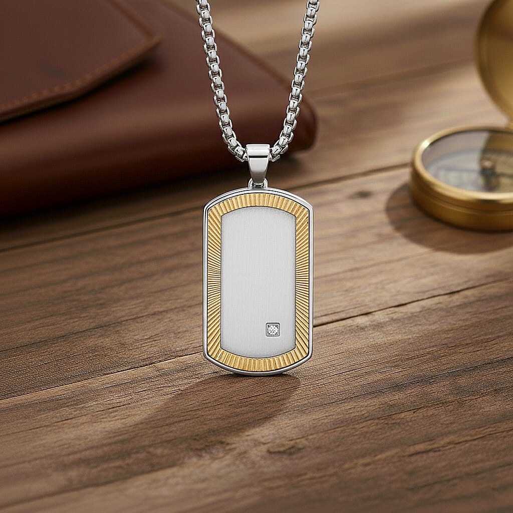 White Cubic Zirconia Pendant with Chain (Size - 24 - 2 Ext) in Dual Colour Tone