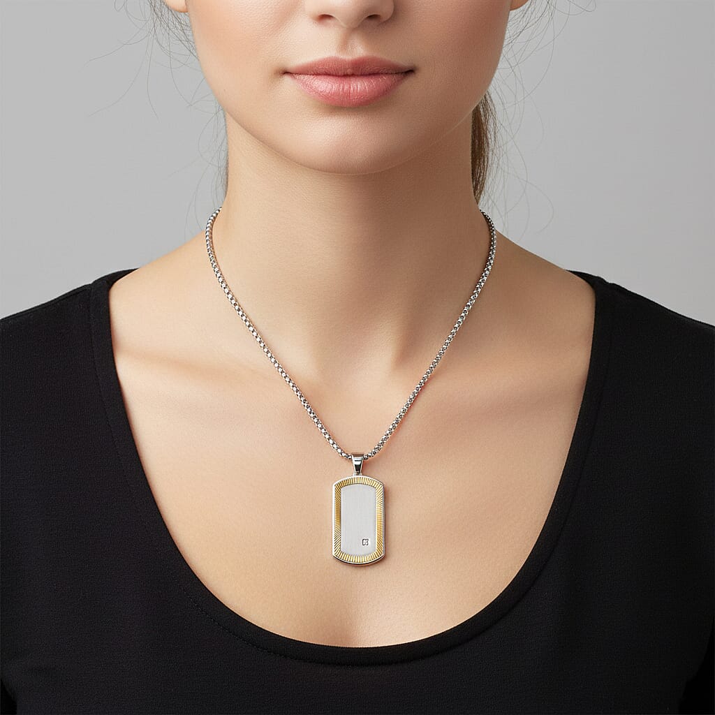 White Cubic Zirconia Pendant with Chain (Size - 24 - 2 Ext) in Dual Colour Tone