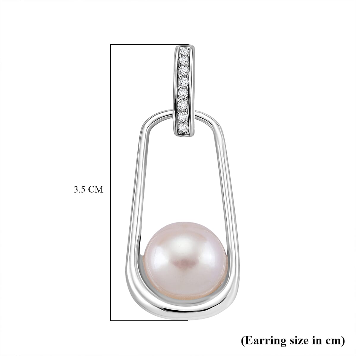 D'joy Edison Pearl & White Zircon Earring with Push Back in Rhodium Overlay Sterling Silver 17.11 Ct.