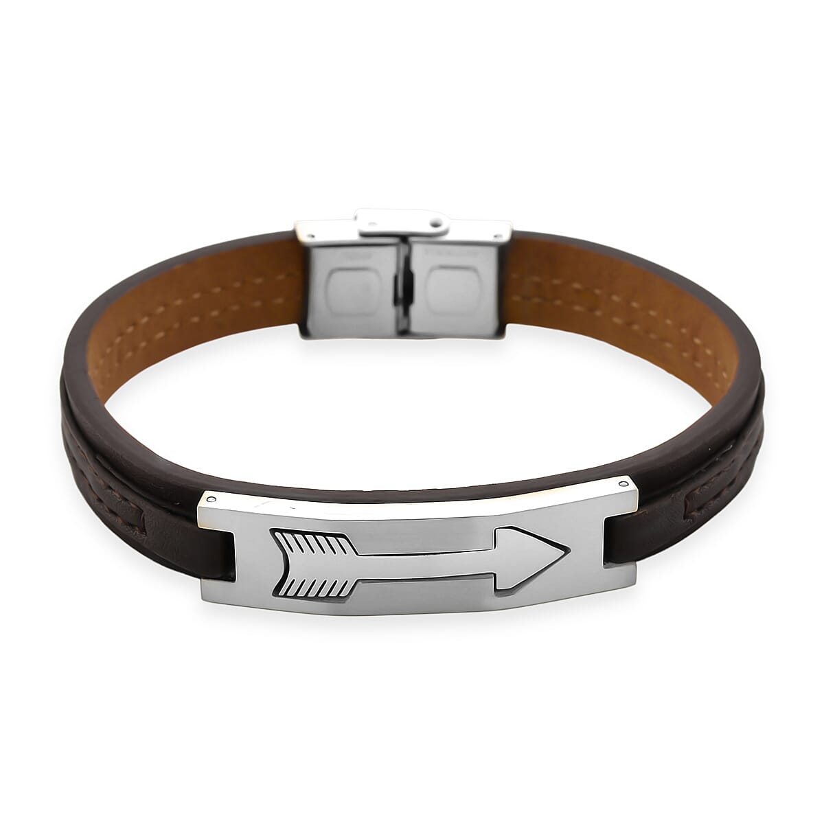 Leather Bracelet (Size - 8) in Silver Tone